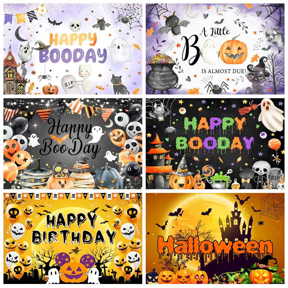 

Happy Halloween Backdrop Cartoon Horror Moon Night Ghost Pumpkin Bat Kids Halloween Birthday Baby Shower Photography Background