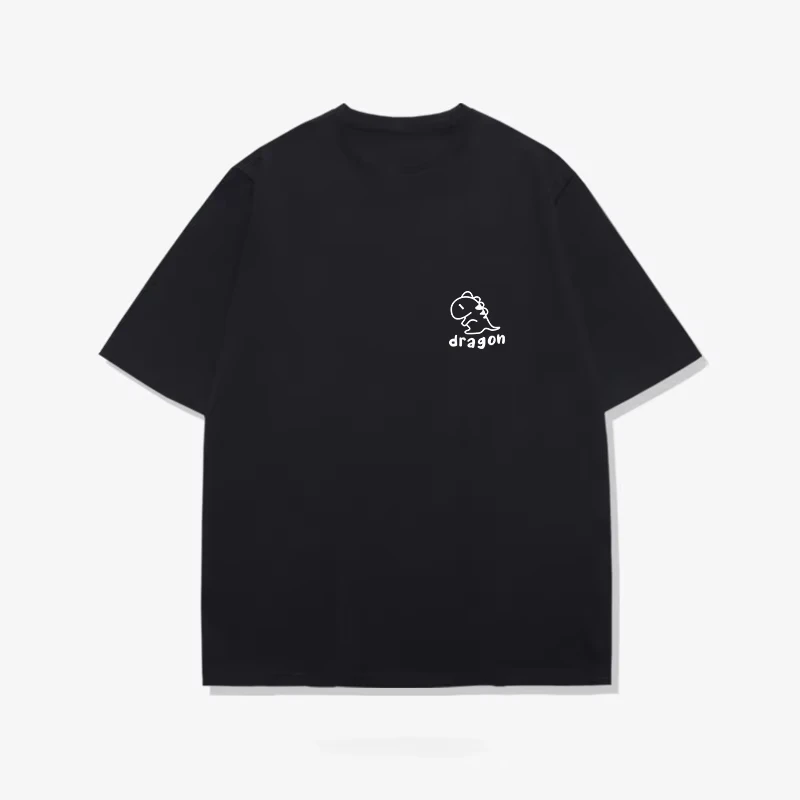 

Dinosaur simple chest label design short-sleeved t-shirt mens pure cotton loose summer new half-sleeves