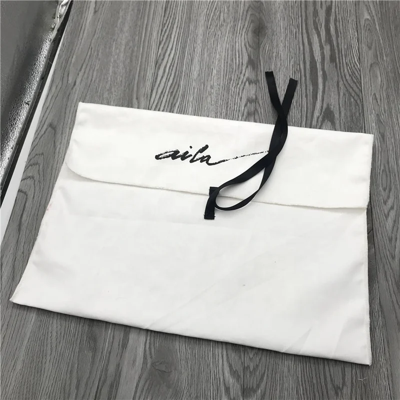 Saco De Poeira De Cordão De Algodão Macio, Pano Envelope, Bolsa de embalagem de sapato com aba, Logotipo personalizado impresso