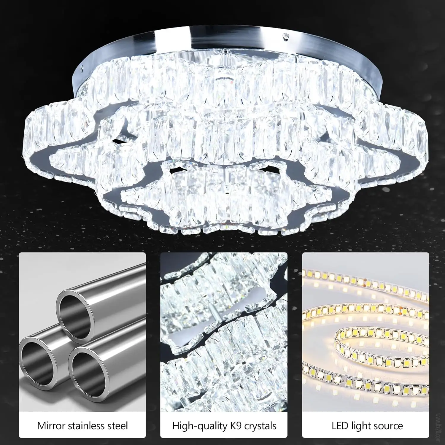 

FRIXCHUR 18" Crystal Ceiling Light 2 Tiers Cloud Crystal Chandelier LED Flush Mount Ceiling Light Modern Chandeliers with Remote