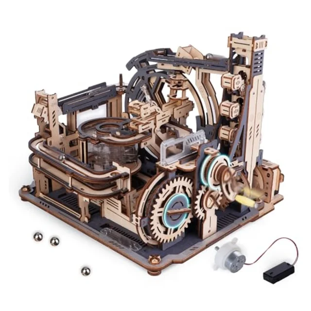 Robotime Elektryczne Zestawy Modelarskie Port Kosmiczny z Kulkami i Ręcznie Robione Zestawy Modelarskie Drewniane Puzzle Zabawki do Składania dla Mężczyzn Kobiet Nastolatków 14+