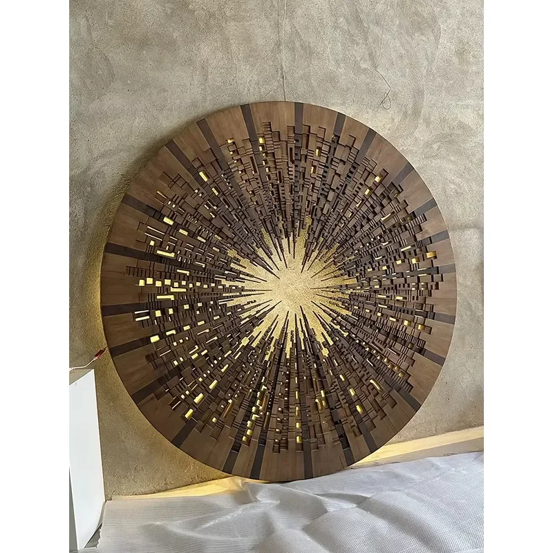 Custom Modern Hand-Carved Round Wood Wall Decor Abstract Urban Building for Living Room & Hotel Space Design Wall Hanging