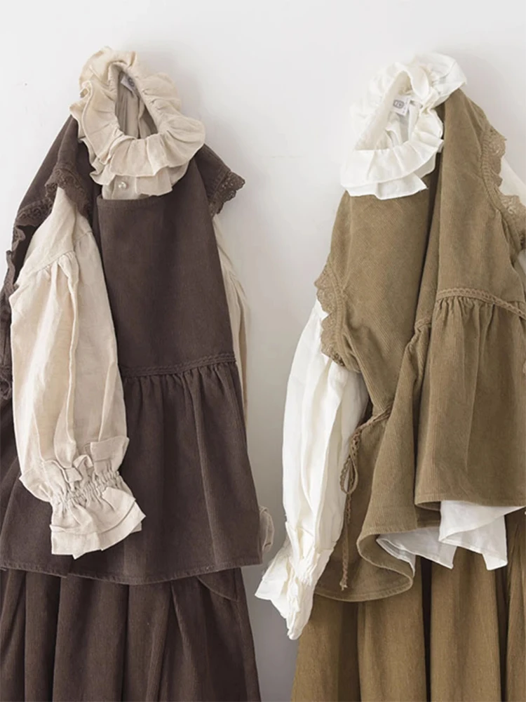 

Вельветовый жилет Svel, женский ранняя осень, свободный многослойный дизайн, кружевной топ без пуговиц, круглый однотонный топ