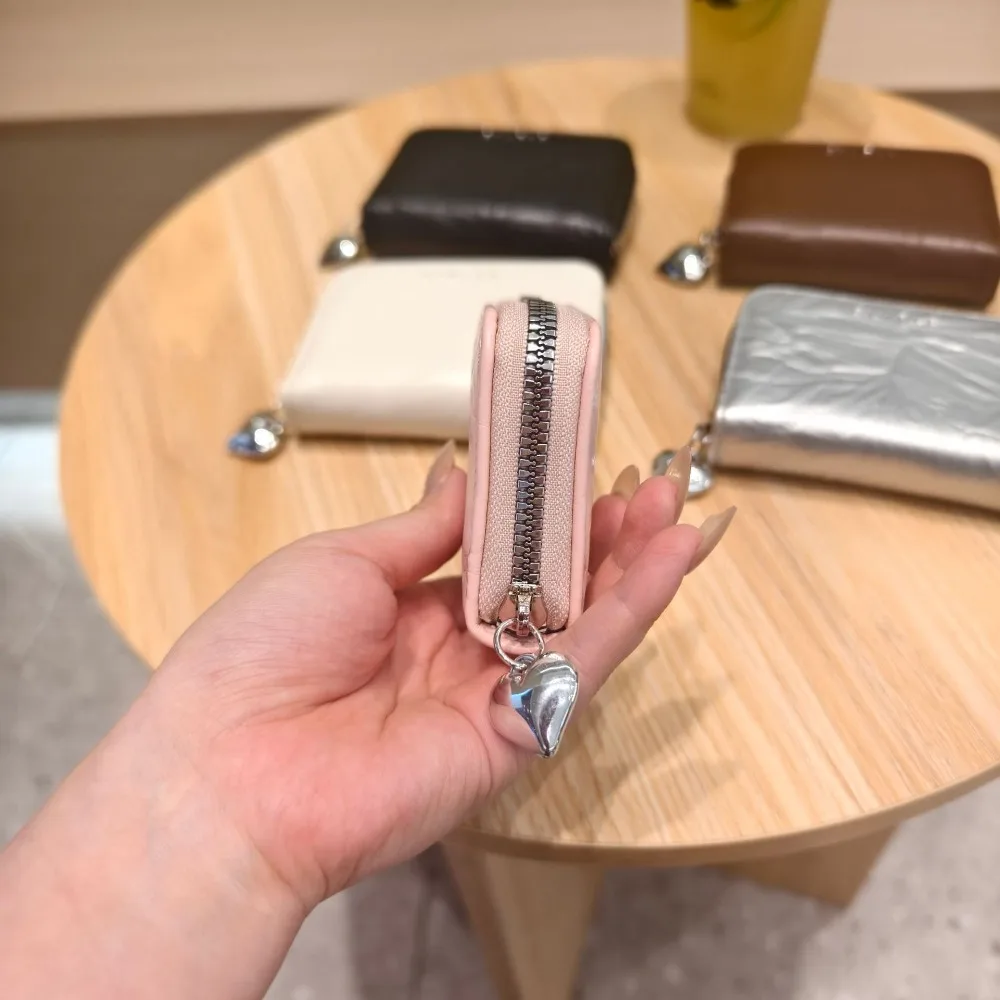 

Кошелек с подвеской в форме сердца на молнии из искусственной кожи, держатель для карт большой емкости с несколькими слотами, сумка-аккордеон с треснутым дизайном