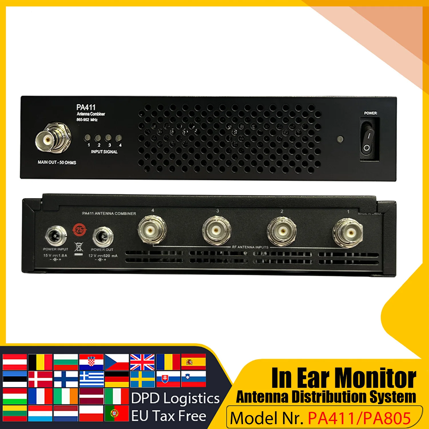 ADUZIC PA411 Antenna Distribution For In-Ear Monitor System PA805 Dual Antenna Passive 450-960Mhz Antena RF Signal Combiner - Image 4