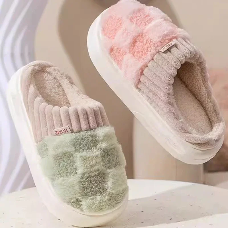 

Home Use Anti Slip and Warm Fur Slippers for Women 2025 Thick Soled Cotton Slippers for Men for Outdoor Wear Winter for Indoor