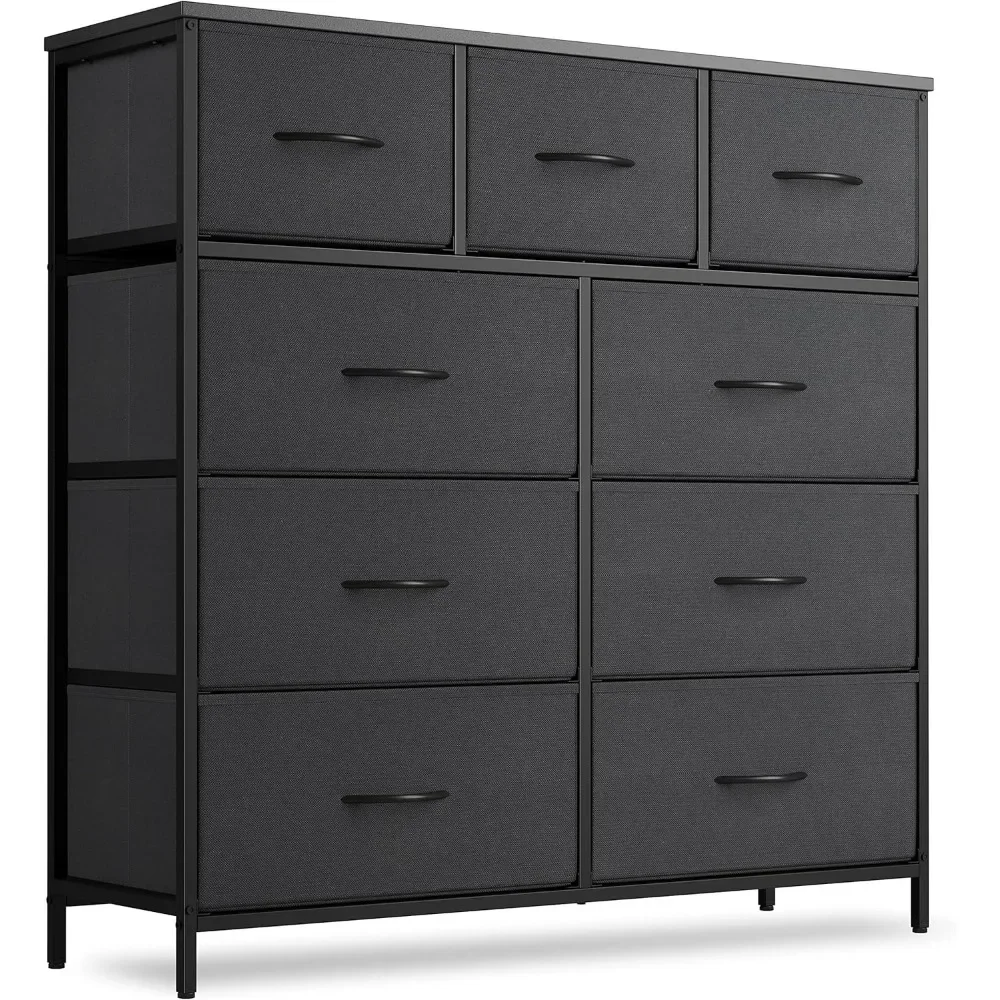 

Dresser for Bedroom, 9 Drawer Storage Organizer Tall Wide Dresser for Bedroom Hallway, Sturdy Steel Frame Wood Top