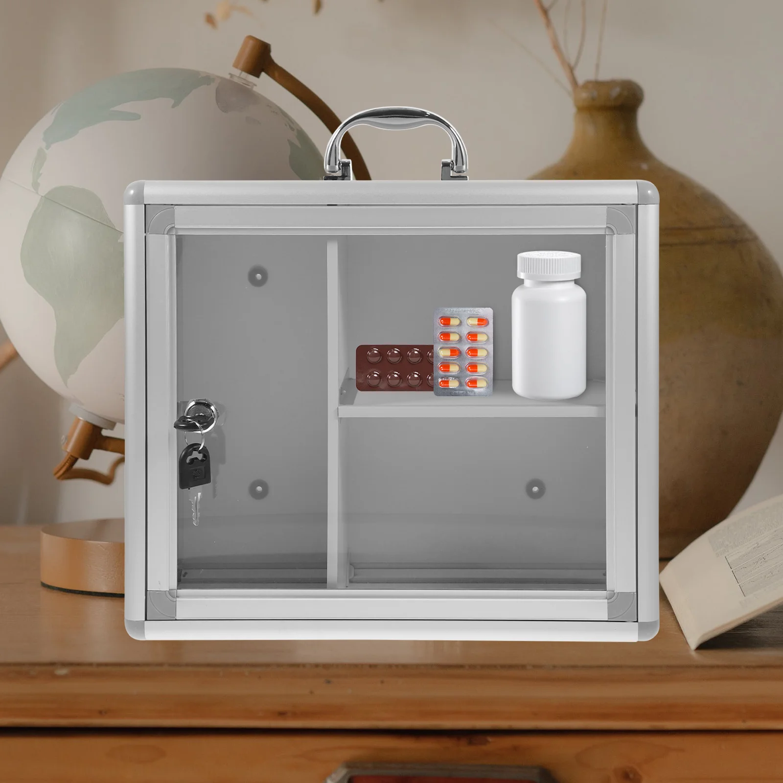 Настенные коробки для хранения с замком, бытовые лекарства для сейфа, серебристый