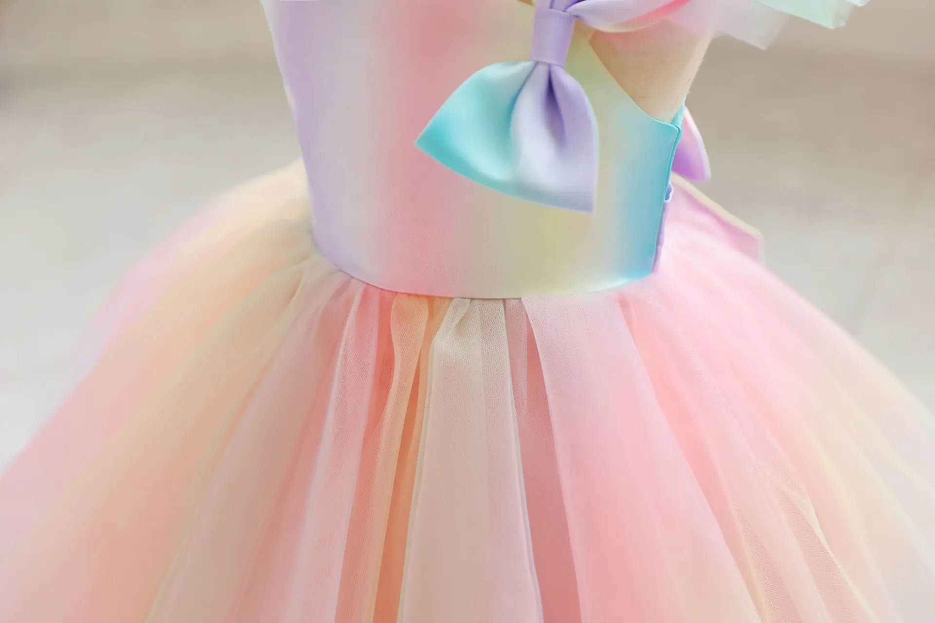 Rainbow Kids Princess Dress Fairy Tulle Tutu Dresses For Girls Sleeveless Party Prom Vestidos Toddlers Child Clothes 0-6 Y