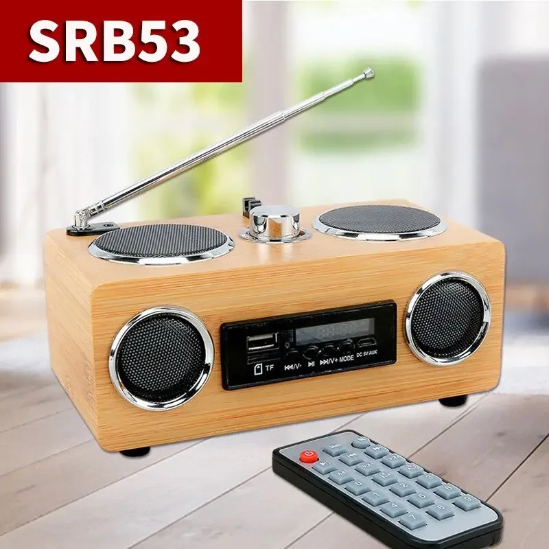 

Bamboo and wood multifunctional Bluetooth speaker portable FM radio MP3 music player with remote control USB/TF card playback