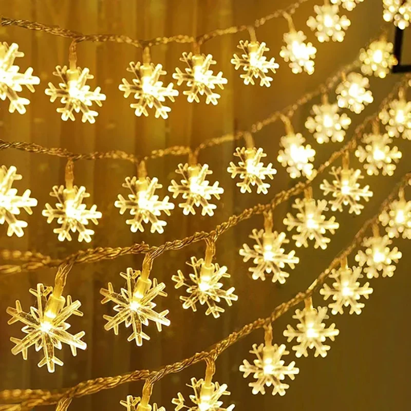 Christmas Decoration Snowflake Ball String Lights Festival Led Light Street Garland Holiday Lighting New Year