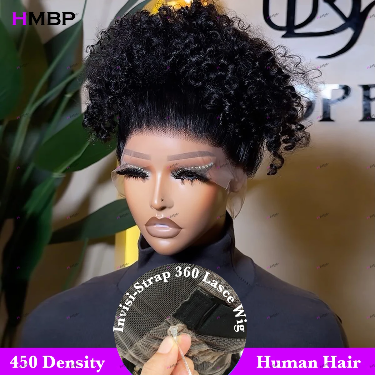 

450 Density Invisi Strap Snug Fit 360 Full Lace Wig Glueless Human Hair HD Transparent Lace Frontal Wear And Go Wigs Kinky Curly