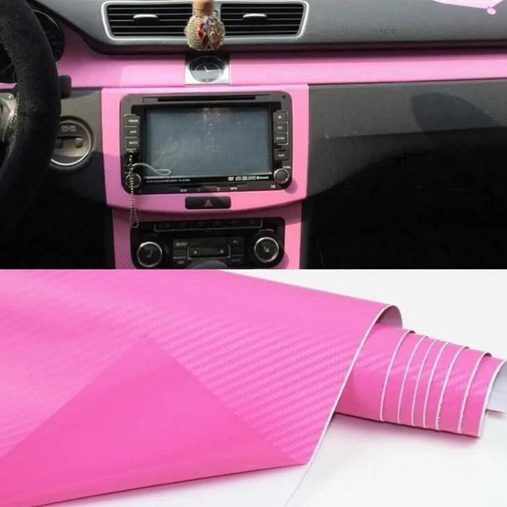 Car Pink Carbon Fiber Vinyl Wrap Sticker 127 X 30cm For Center Console Dashboard Air Vents Glove Box Interior Accessories