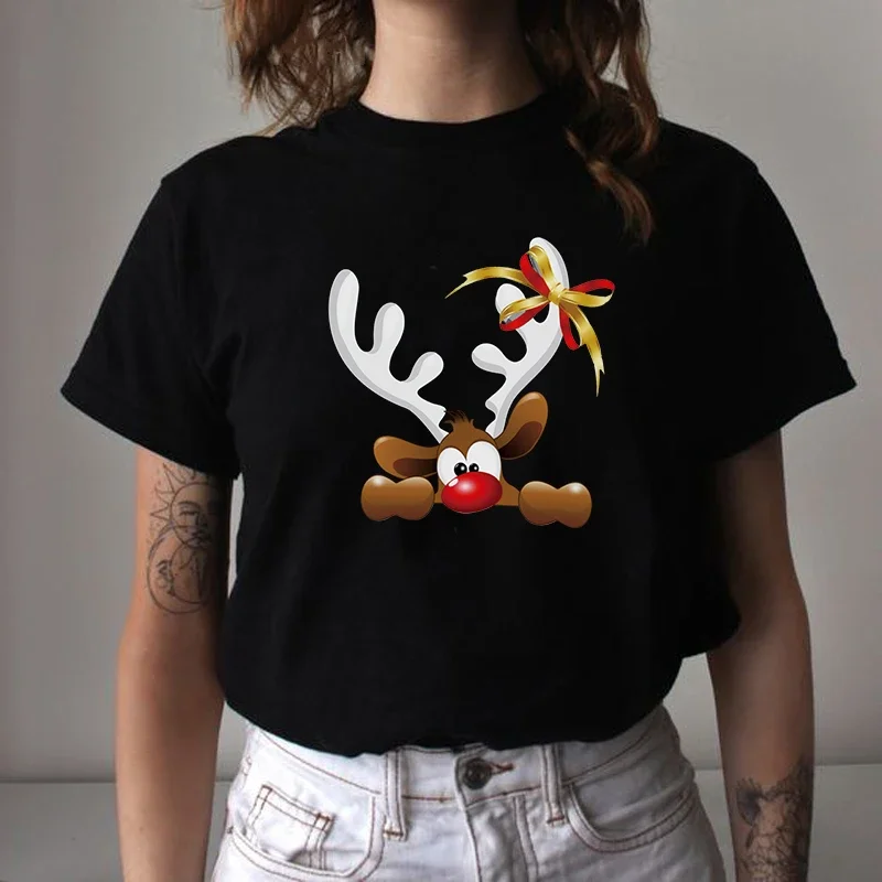 Frauen Santa Claus Frohe Weihnachten t hemd Rentier navidad T-shirt Mädchen Harajuku Kurzarm T Weibliche 90S Kleidung t-shirt