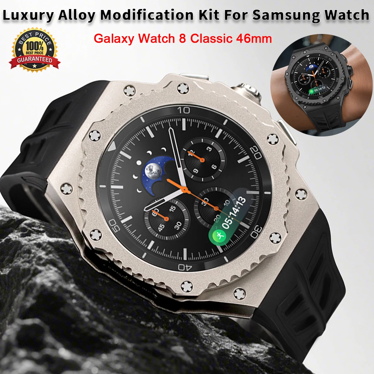 Luxury Modification Kit For Samsung Watch 8 Classic 46mm Alloy Metal Case Rubber Band For Galaxy Watch 8 Classic Kit Accessories