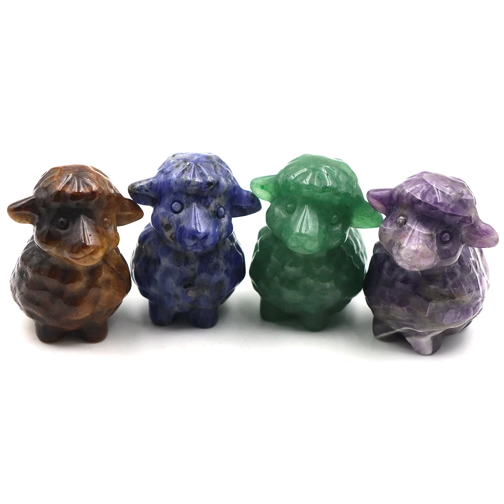 45mm Natural Stone Carved Sheep Figurine Multi‑color Crystal Animal Statue Ornament Home Desk Decoration Crafts Collectible Gift