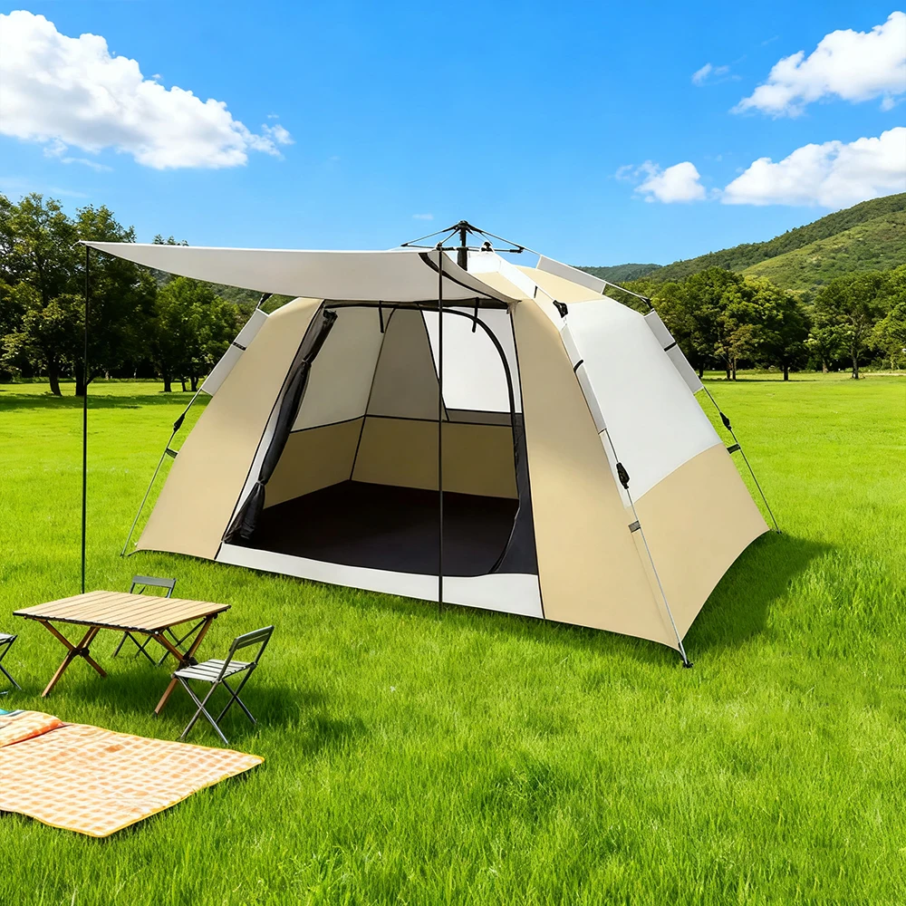 

STLF Fully Automatic One Bedroom Outdoor Camping for 3-4 People Thickened Black Rubber Oxford Fabric Straight Bracing Type for P