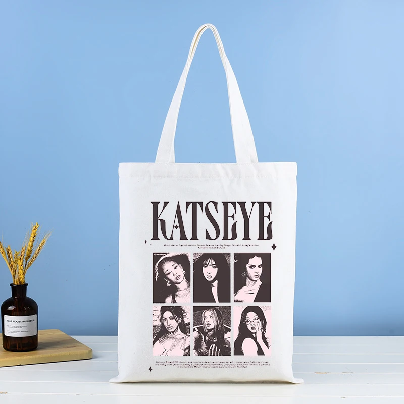 Nuova borsa di tela femminile Katseye Borse per la spesa di moda K Pop Girl Group Borse Borsa a tracolla da viaggio unisex Hip Hop Tote Y2k Gift