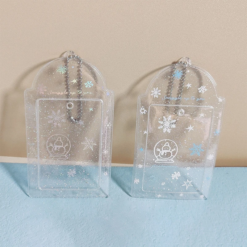 Держатель для фотокарт со снежинкой, блестящий прозрачный идол, 3-дюймовые рукава для фотокарт, ПВХ, студенческий идентификатор, автобус, чехол для карт, брелок, сумка, подвеска