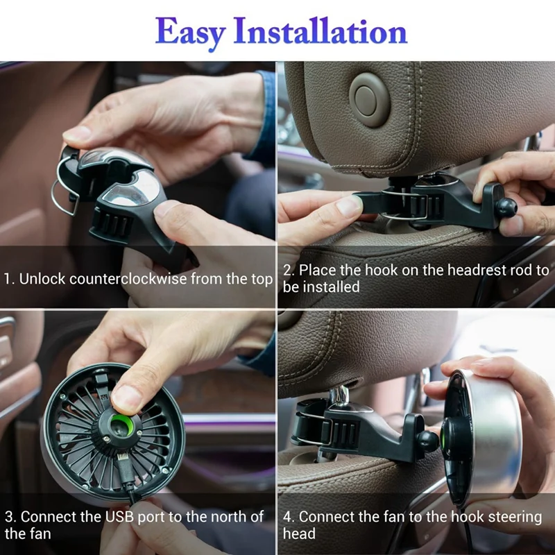 Backseat Cooling Fan With Colorful LED Lights, Mini USB Adjustable Car Fan For Enhanced Air Flow