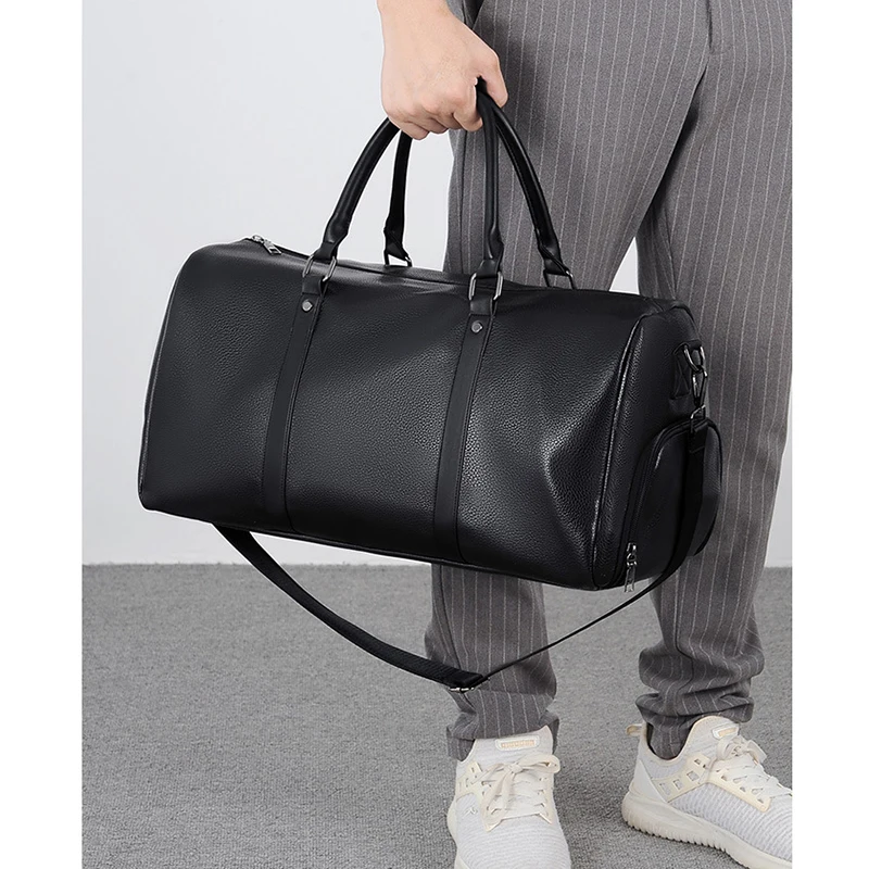 Bolsa de viagem de couro PU para homens, sacola casual, bolso masculino para ginástica Boston Shoes, bagagem fitness, bolsa de ombro Duffle, bolsa