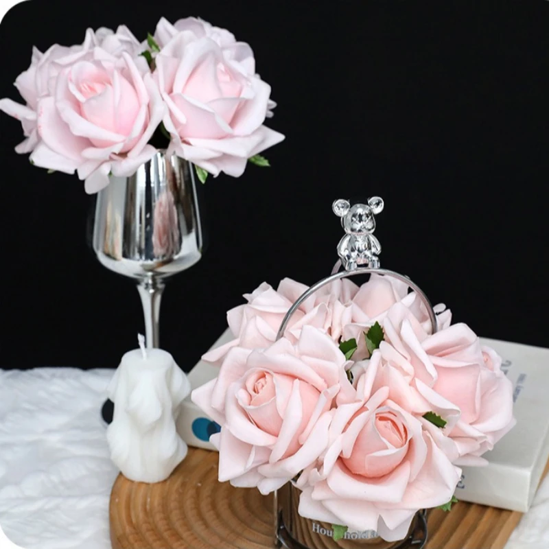 Feuchtigkeitsspendende 5-köpfige Rosen, künstliche Blumen mit echter Haptik, Hochzeitsdekoration, Rosen-Brautstrauß, Party-Tisch-Blumenarrangement, Heimdekoration – Detail 1