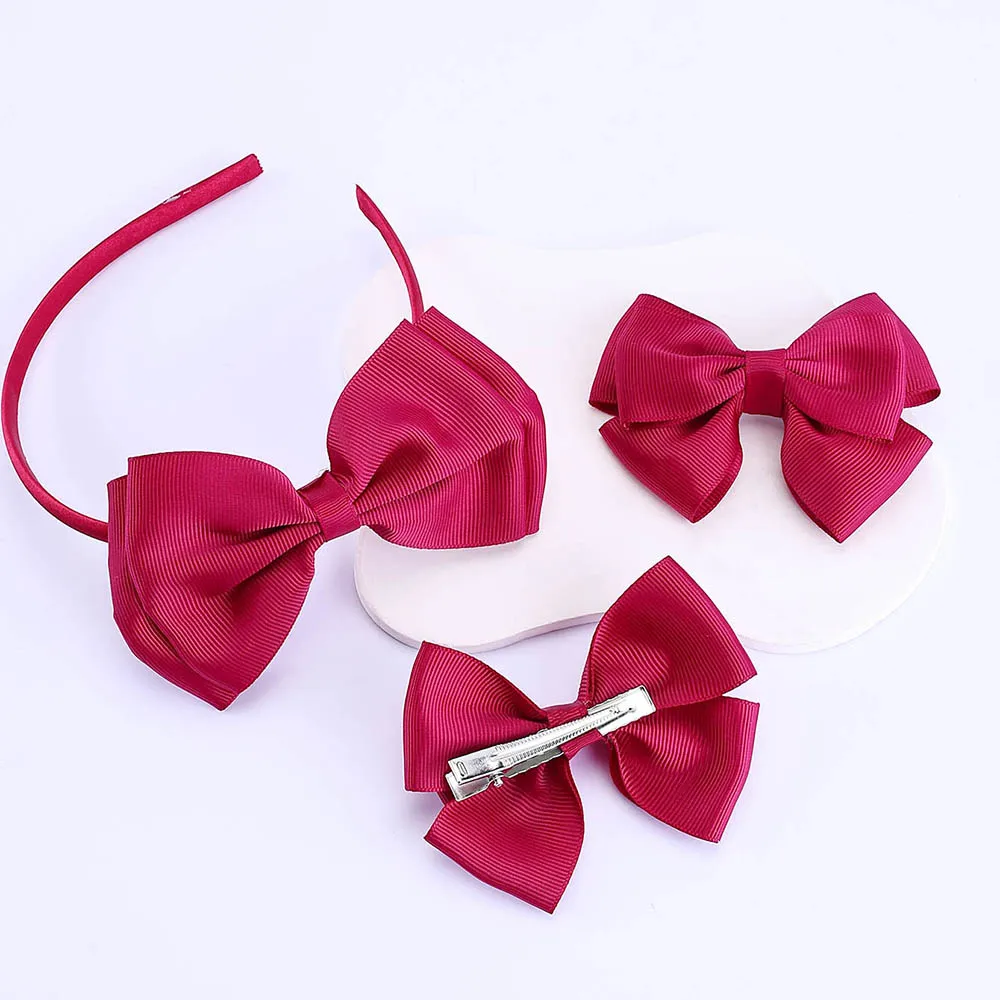 3pcs Red Bows Headband and Hair Clips Set for Girls Bow Grosgrain Ribbon Hair Accessories Headwear Hair Accessories for Girls