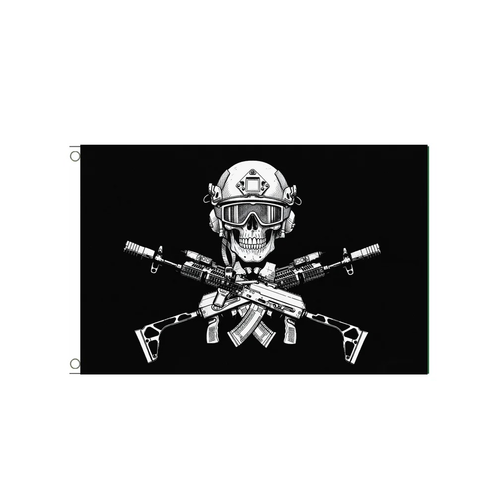 Tactical Skull Cross Guns Flag 2x3ft 3x5ft Military Style Banner for Man Cave & Patriotic Wall Decor
