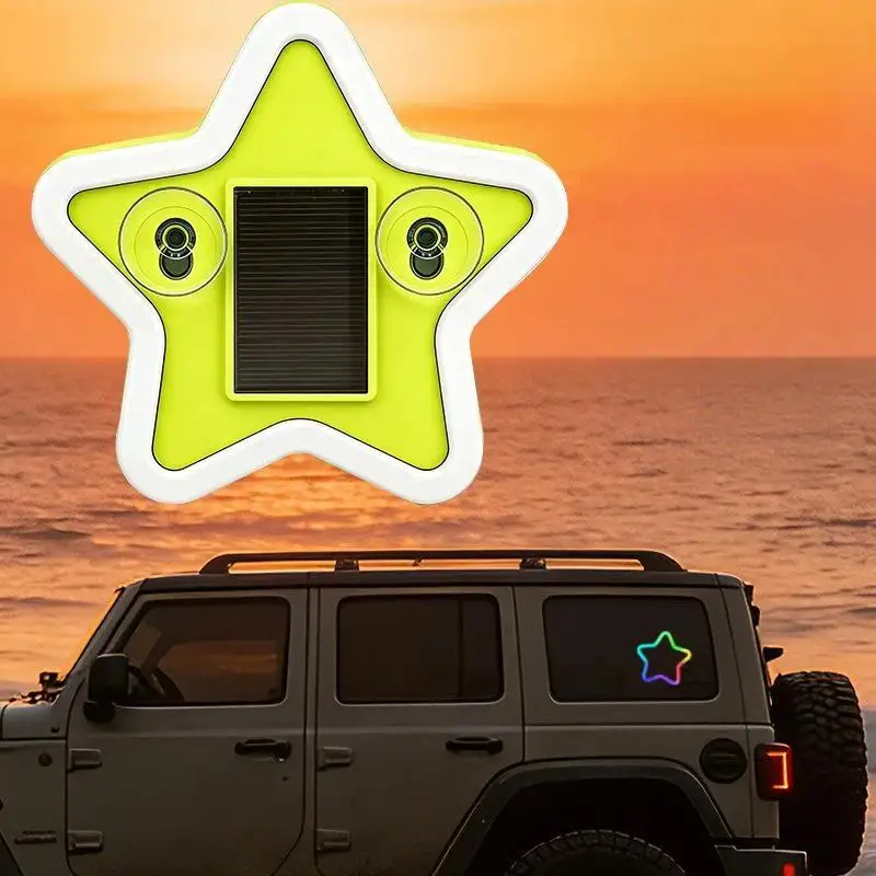 【MO】1 Set Car Atmosphere Lights Car Solar Decorative Star Shaped LED Warning Lights For Triangular Rear Windows