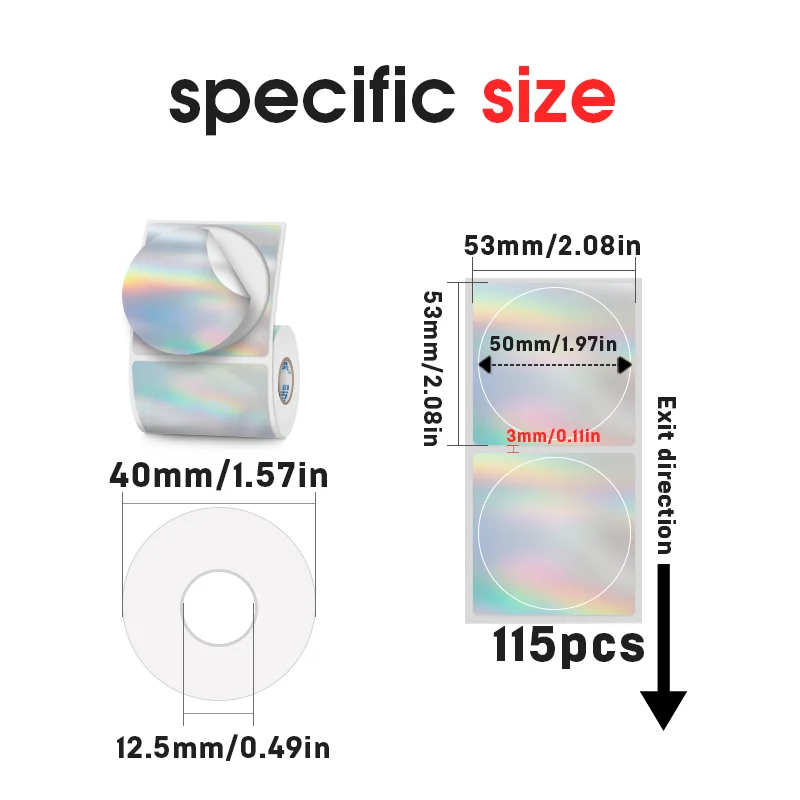 50mm Round Blank Laser Holographic Label PET Shining Rainbow Waterproof Sticker Gift Packaging Use for SK20 P50 M110