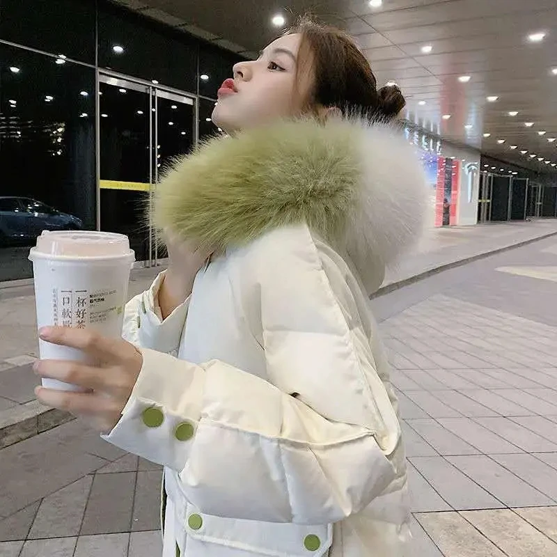 2025 Winter New Splicing Thicken Down Cotton Jacket Women's Korean Edition Loose Big Hairy Collar Coat Female Warm Pike Overcoat