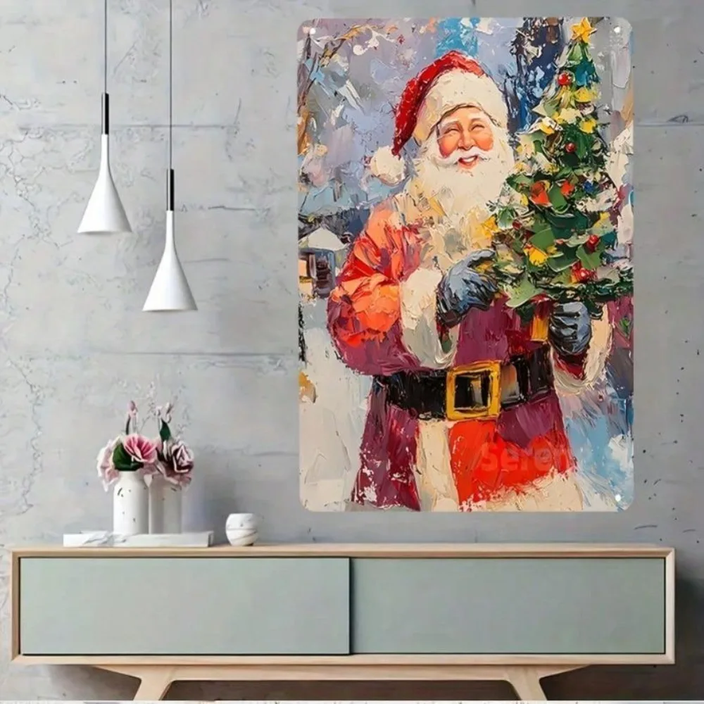 1pc retro metalen kerstman muurschildering - duurzaam roestbestendig aluminium, gemakkelijk op te hangen, binnen/buiten woondecoratie voor slaapkamer/live