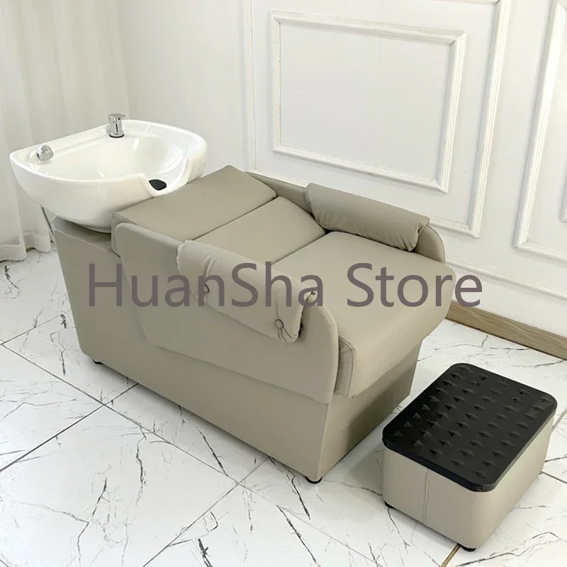 Reclining Hair Spa Shampoo Chair Washbasin Shaving Professional Shampoo Chair Hairstyle Pedicure Cadeira Salon Furniture LJ50SC