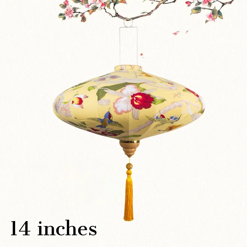 12/14 Inch Retro Chinese Fabric Lantern Teahouse Japanese Vietnam Lantern Party Festival New Year Decor Hanging Palace Lamp