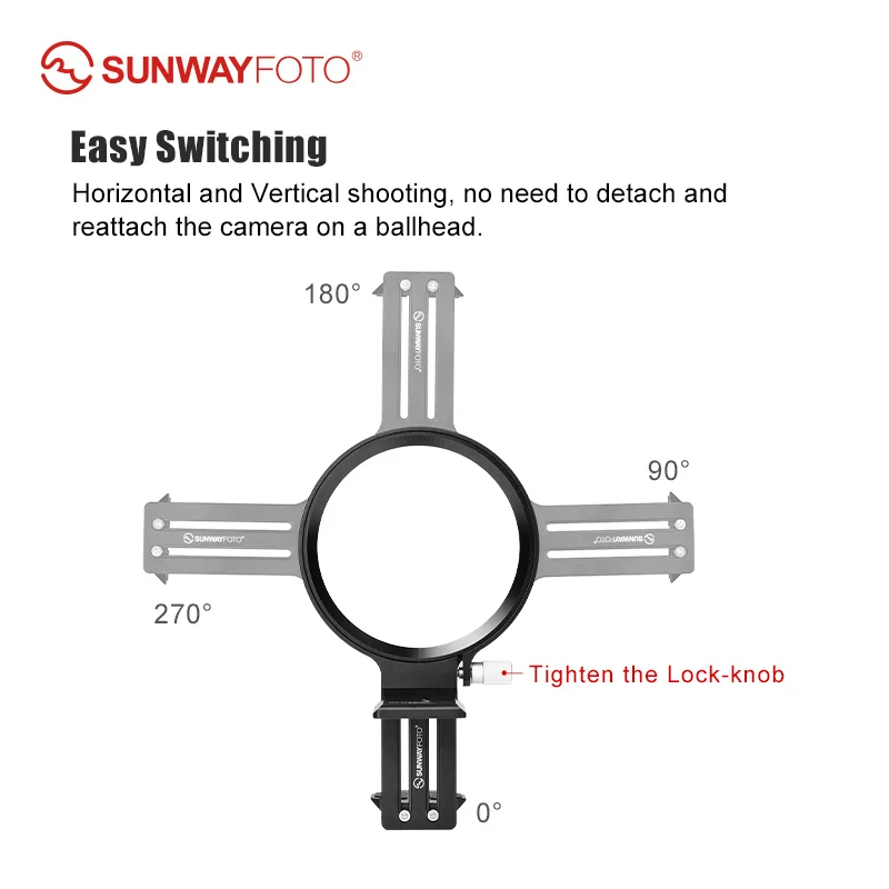 SUNWAYFOTO LS-85 85mm Rotating Collar for Canon Nikon Sony DSLR Camera with Battery Grip, Tripod Mount Ring Lens Support Collar