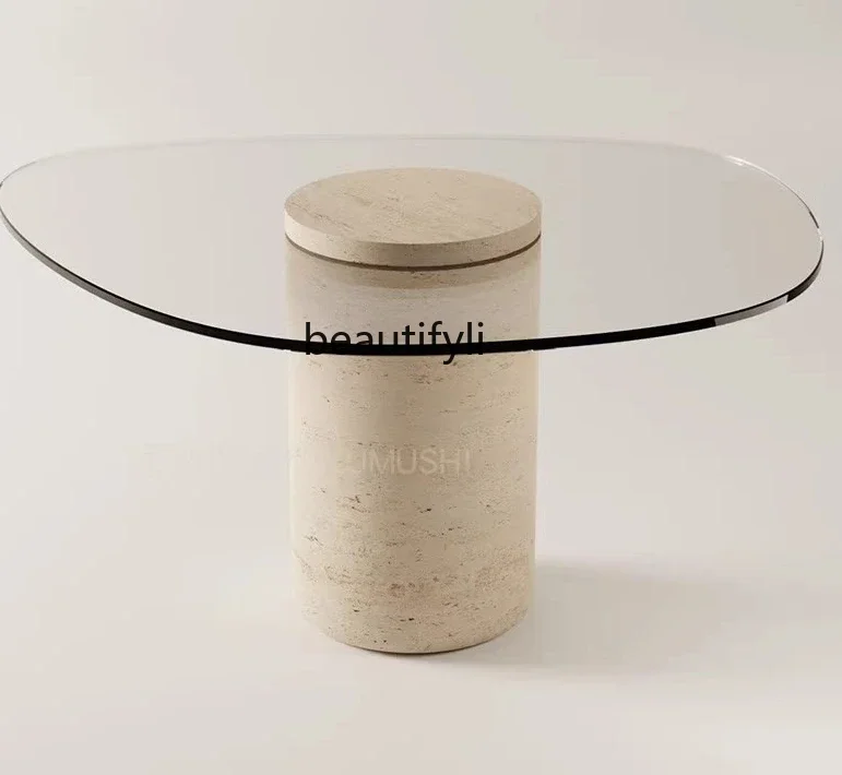 Tempered glass marble dining table designer villa living room home light luxury simple modern glass table