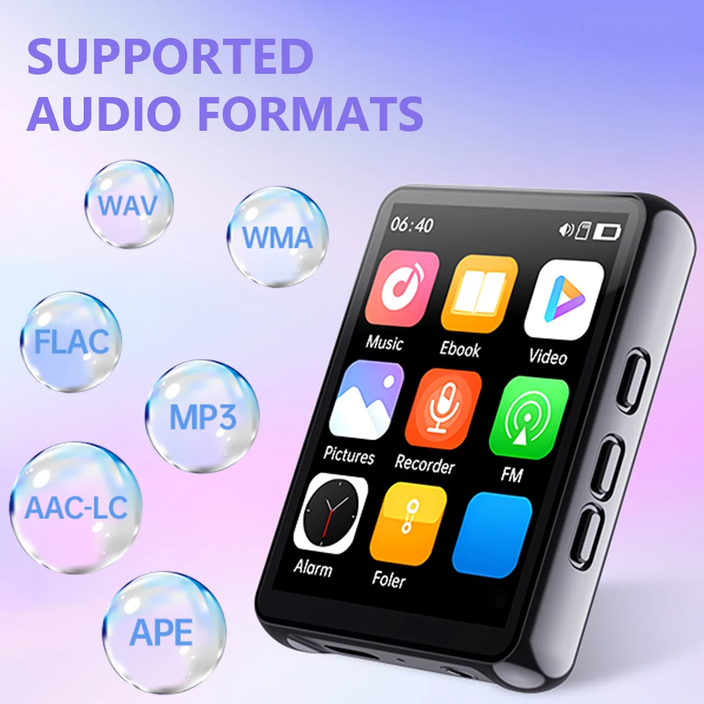 Reproductor MP3 HiFi para niños y adultos, altavoz de música con pantalla táctil completa de 2,4 pulgadas, Radio FM, grabación de E-book, reproductor de vídeo MP4