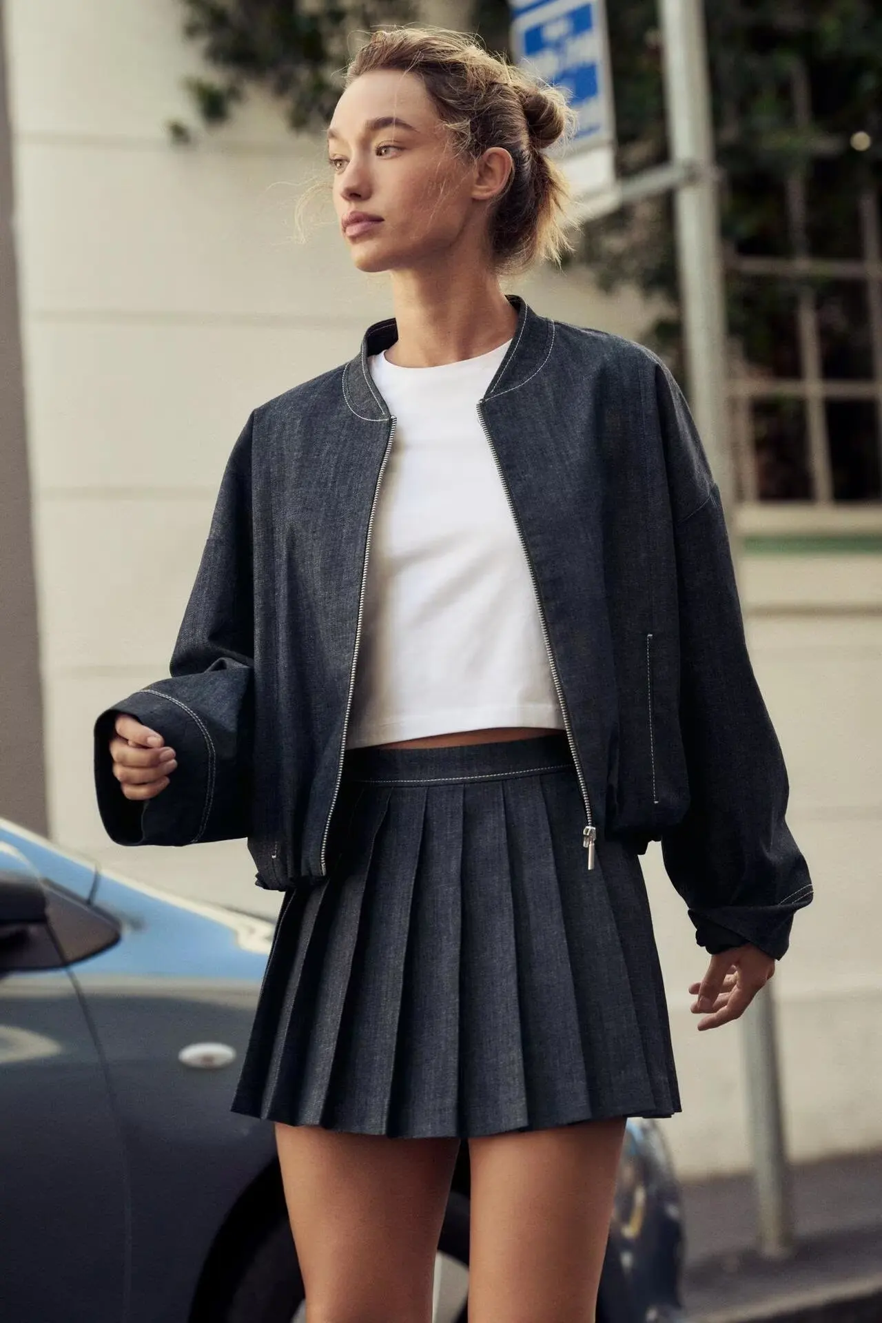 Beibei 6104 25 Spring New Product Women's Clothing Z1975 Retro Deep Blue Wide Fold Cowboy A-line High Waist Skirt Pants 2154576