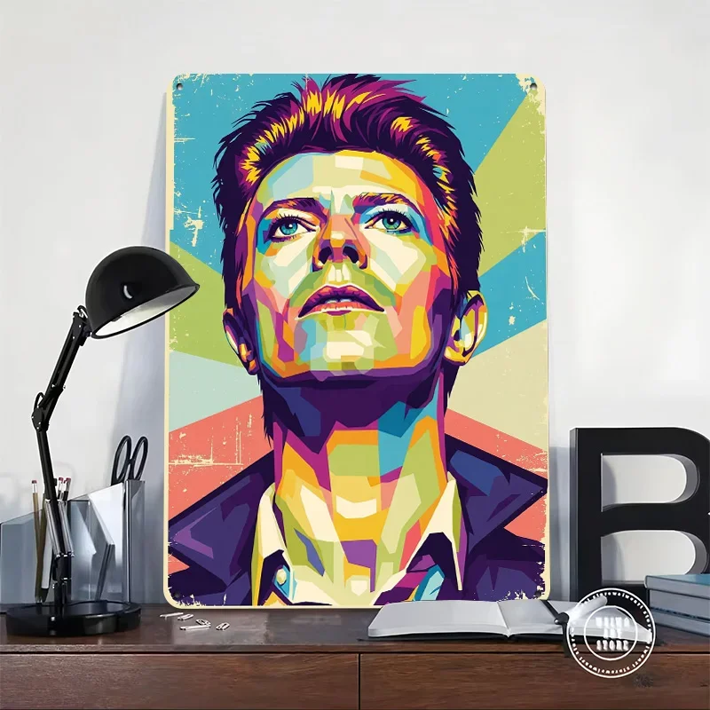David Bowie Pop Art Portrait Personalized 3D Textured Metal Poster Wall Art Tinplate Sign for Bedroom Decorations Bathroom Decor