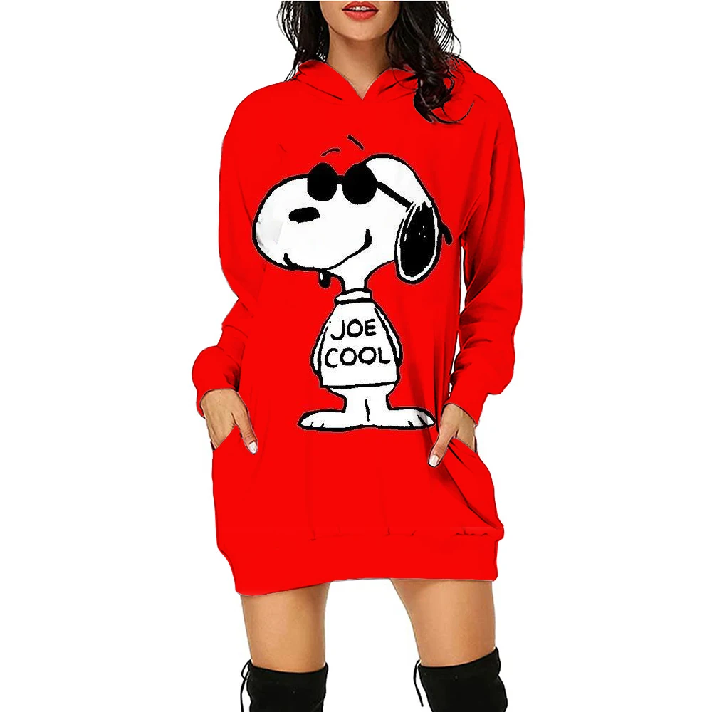 Autumn and winter women\'s hooded dress long sportswear Snoopy new fashion women\'s pullover hooded top casual plus size dress