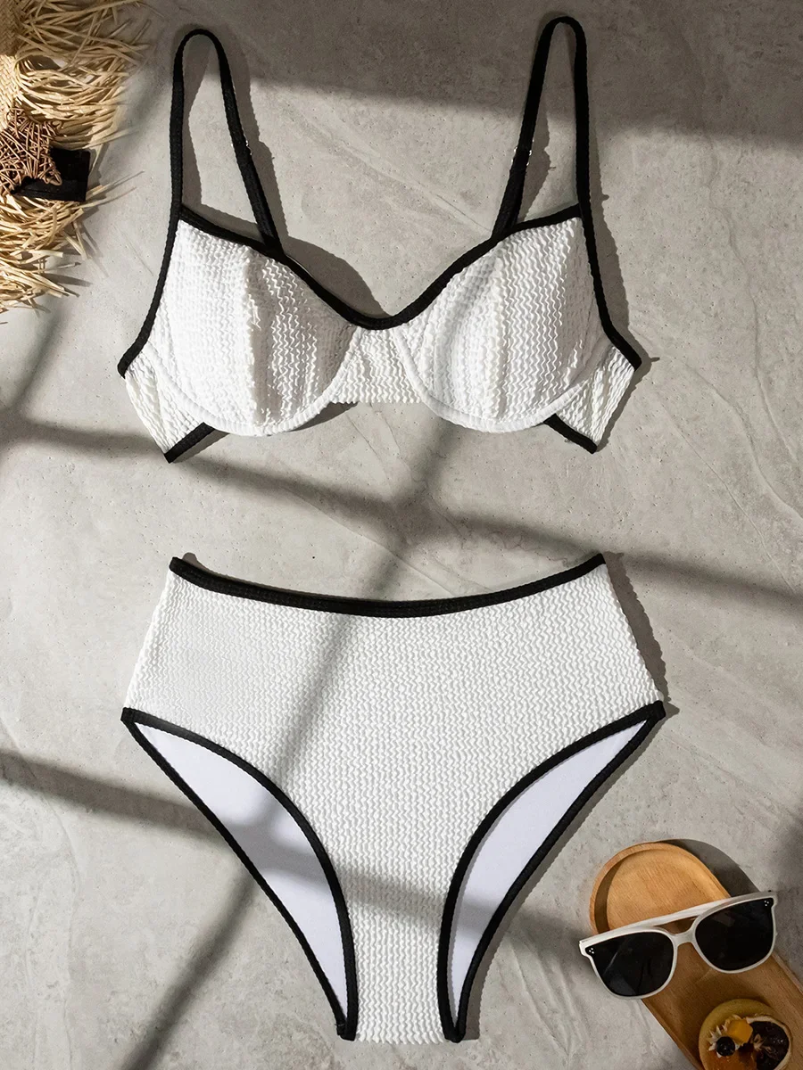 

Wrinkled Crinkled Underwired Female Swimsuit High Waist Bikini Women Swimwear Two-pieces Bikini Set Push Up Bathing Suit Swim