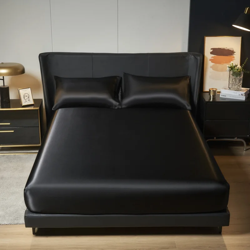 New light luxury simulated silk satin mattress silk bedspread single piece bed cover queen mattress protective cover
