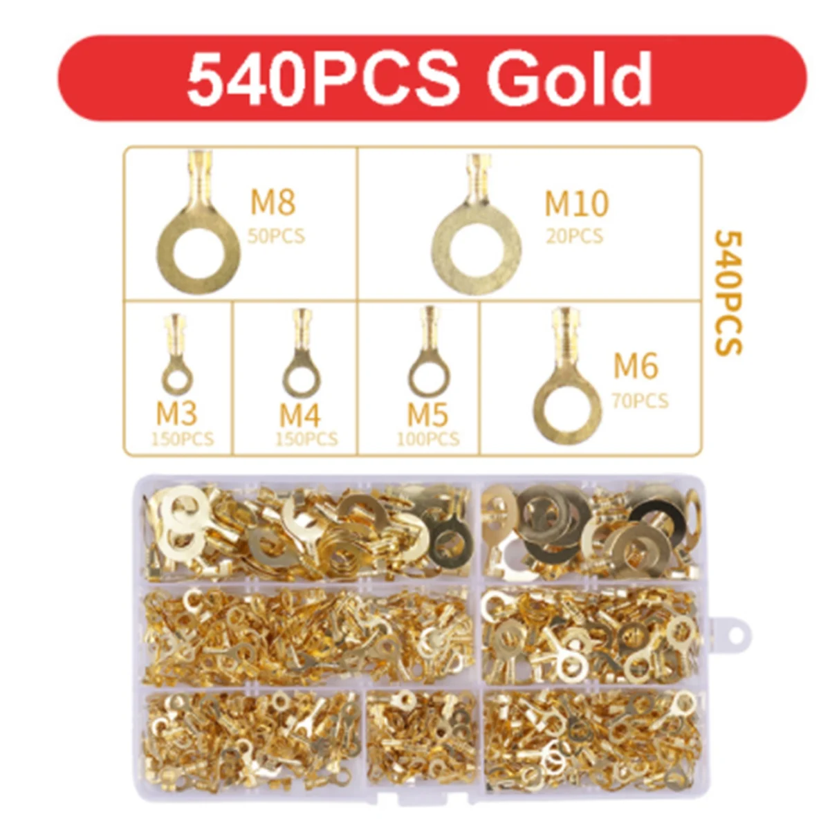 

540PCS Ring Terminal M3-M10 Ring Lug Ring Connection Wire Assortment Kit Electronic Accessories-AA26