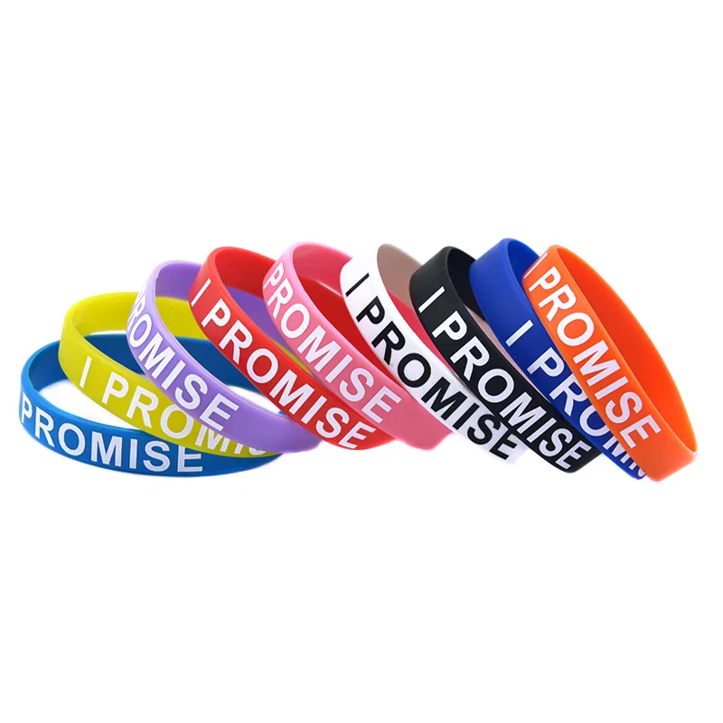 

50 Pcs I Promise Silicone Rubber Wristband Adult Size 9 Colors for Sport