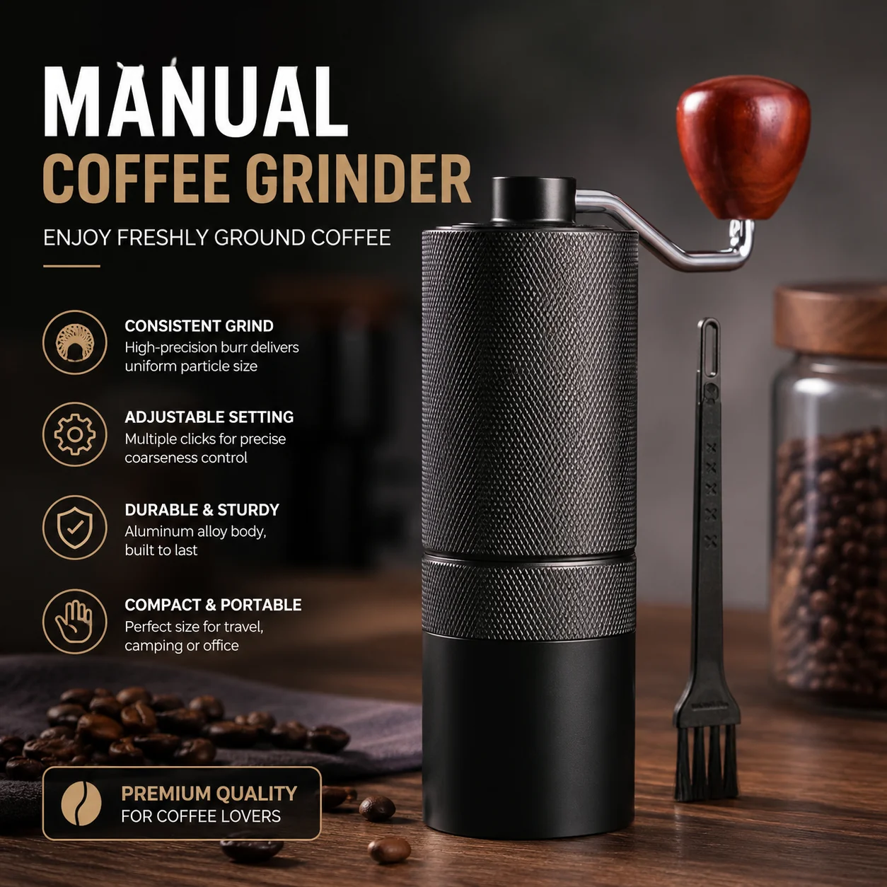 Magpie Manual Coffee Grinder Portable Burr Coffee Mill Adjustable Hand Crank Espresso Grinder for Home Travel Camping Barista