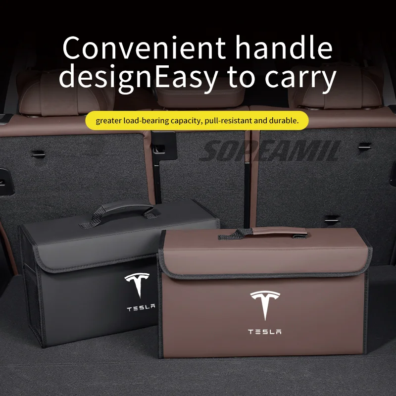

Car Trunk Organizing And Storage Box For Tesla Model 3 Model Y Model S Model X Roadster Automobile Interior Leather Accessories
