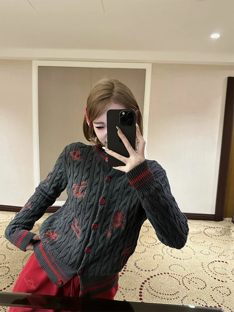 

Женский вязаный свитер-кардиган FuunJ с вышивкой и узором «косы», повседневный, винтажный, для ношения под одеждой, весна-осень, модный