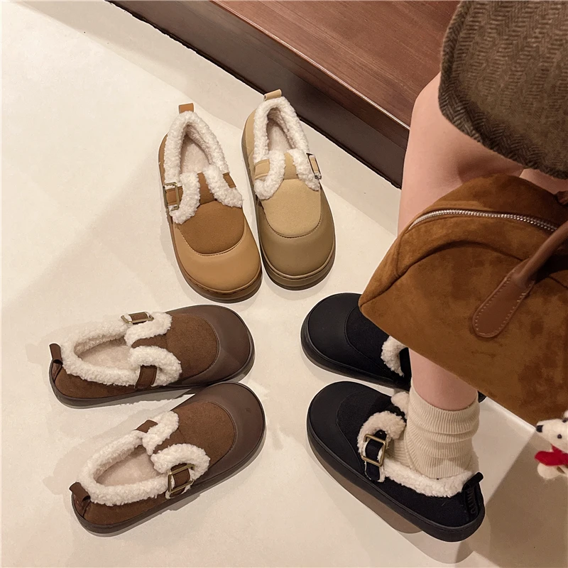 Winter New Women's Short Plush Half Slippers 2024 Fashion Round Toe Keep Warm Platform Shoes for Women Indoor Causal Home Boots