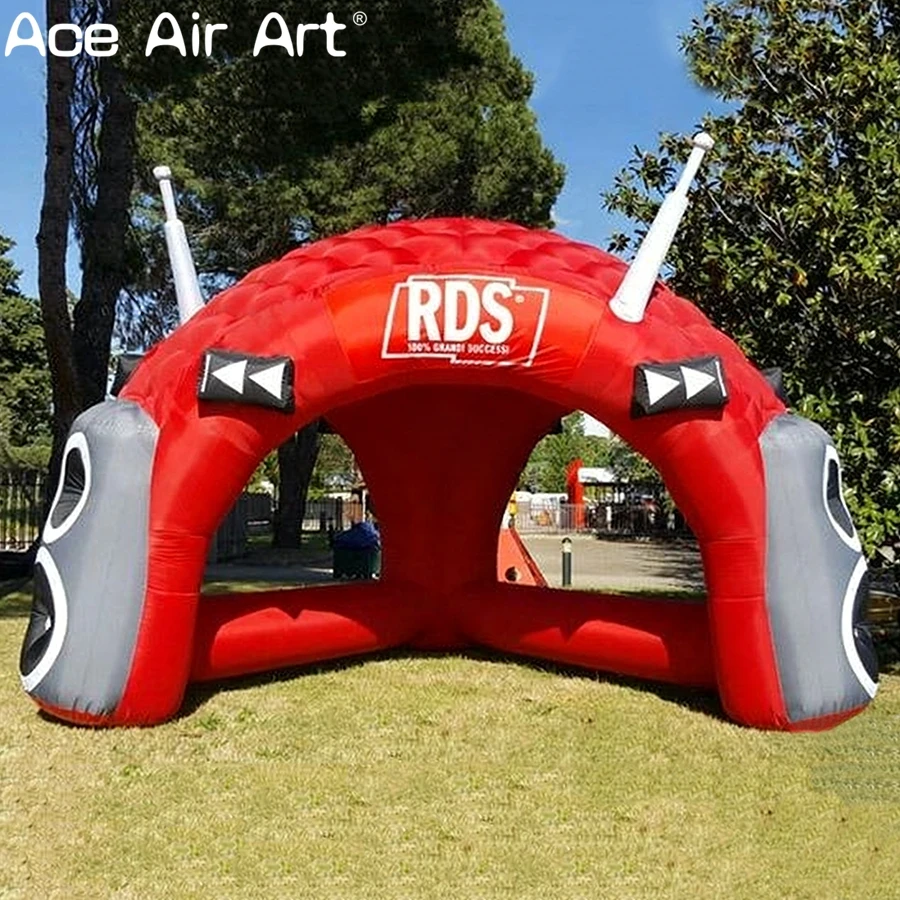 Reproductor de música inflable personalizado, tienda de campaña con cúpula, modelo de transmisión inflable con antena para eventos al aire libre, fiesta de Festival de Música