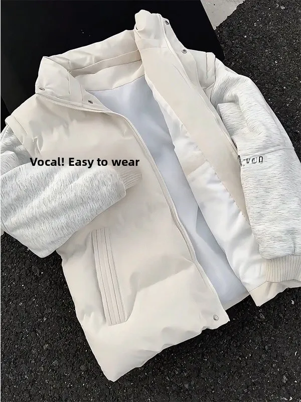 

Мужская зимняя хлопковая куртка с капюшоном, утепленная, теплая, цвет мокасин, лоскутный дизайн, длинный рукав, на молнии